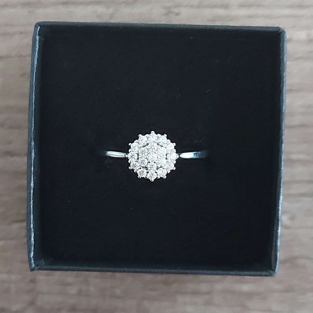 Platinum Plated S925 Sterling Silver Sparkling Flower Ring